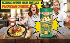 TMNT grated parmesan close-up ready to sprinkle on dishes