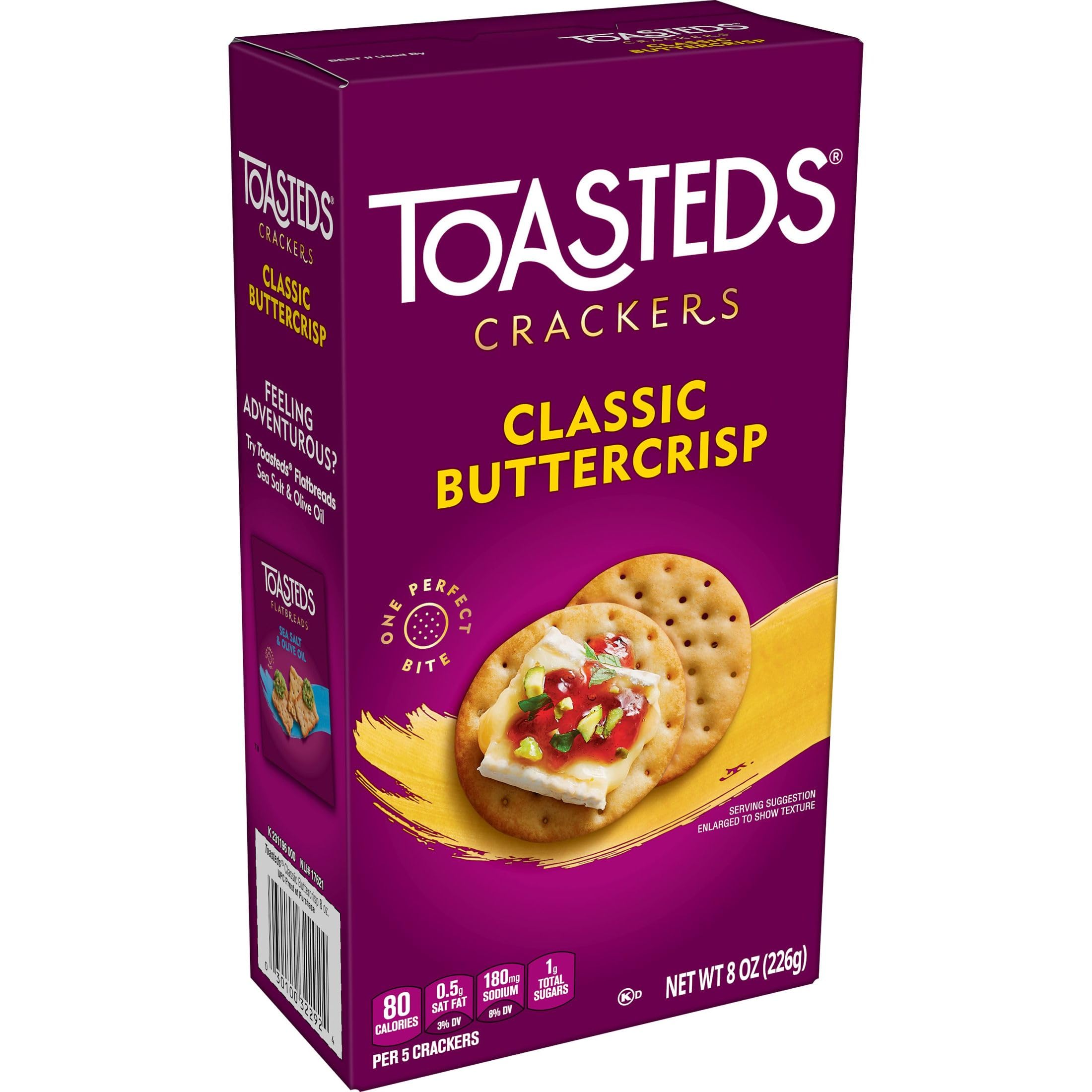 Toasteds Classic Buttercrisp crackers with nut butter topping for kids