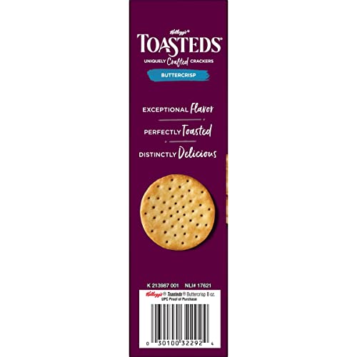 Toasteds Classic Buttercrisp crackers packaging highlights freshness.