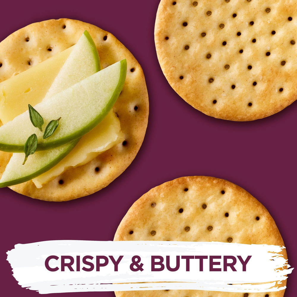 Toasteds Classic Buttercrisp crackers on a party platter for easy grazing.