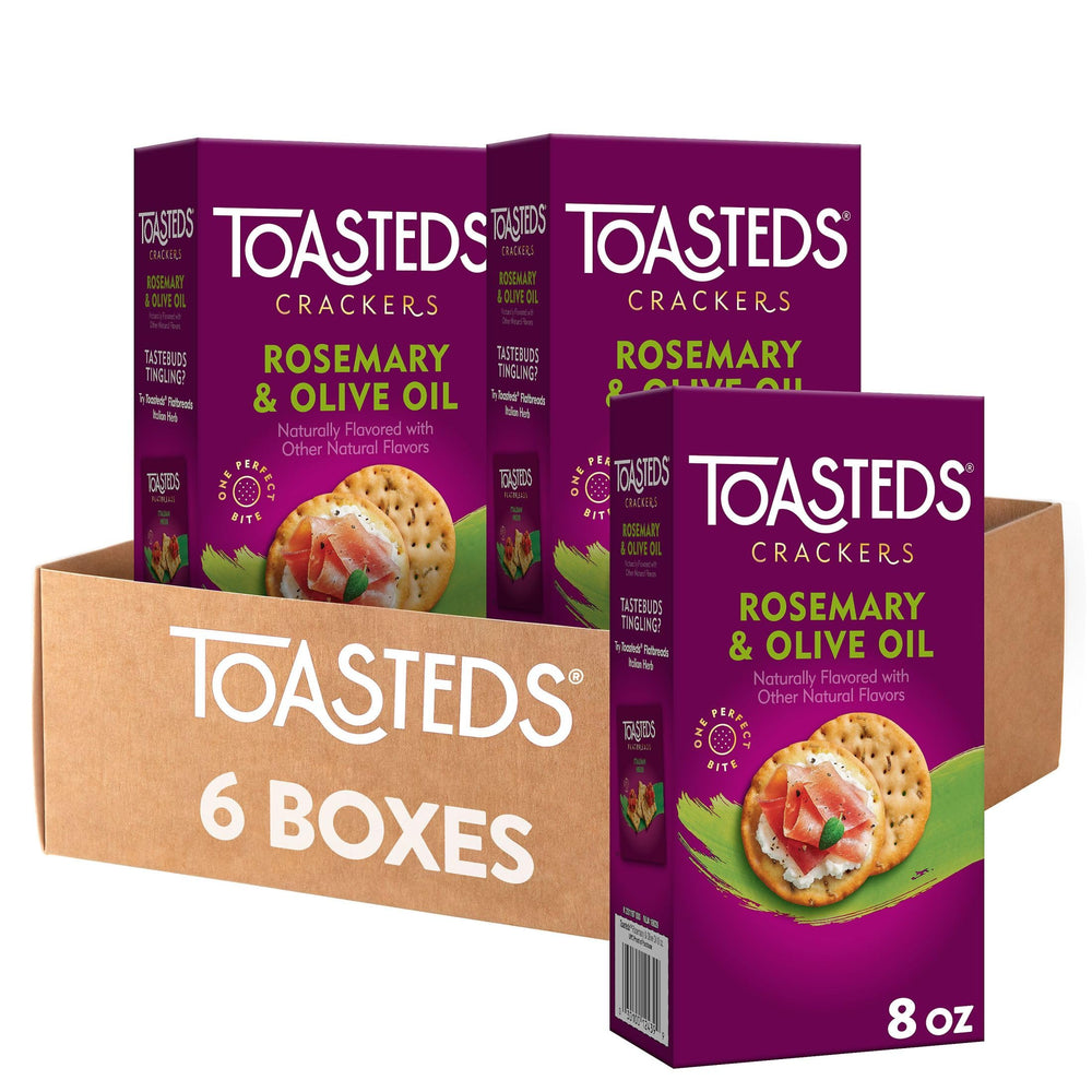 Toasteds Rosemary & Olive Oil crackers on a plate for elegant entertaining.