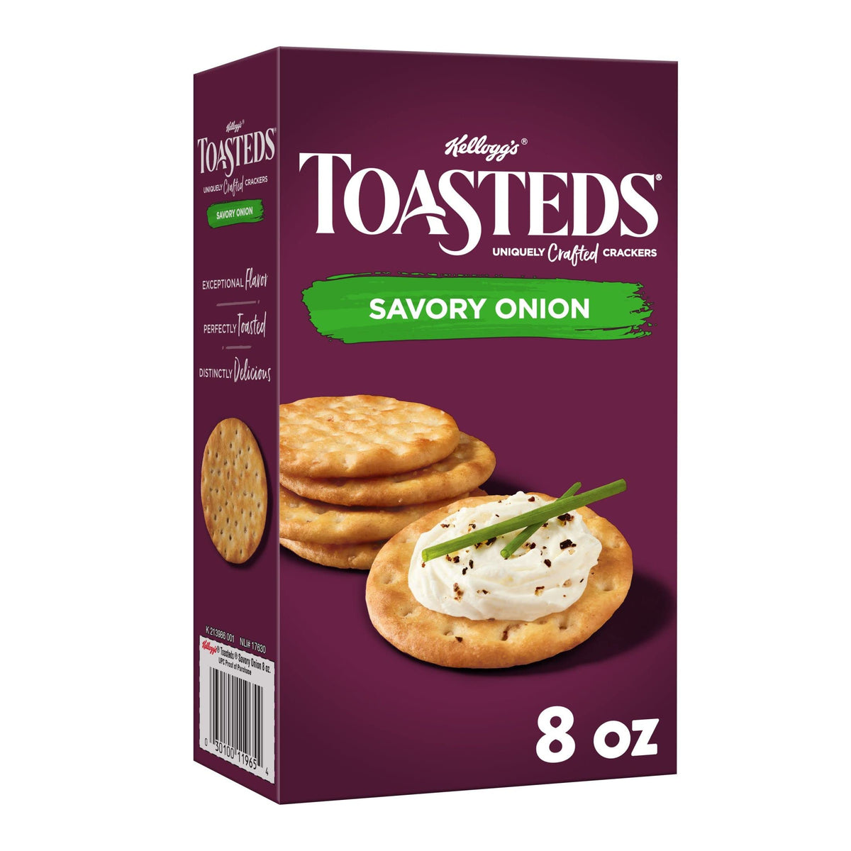 Toasteds Savory Onion Crackers box front, ready for pantry and sharing at gatherings