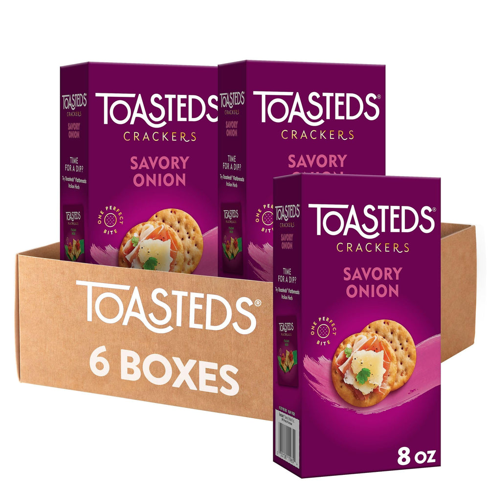 Toasteds Savory Onion crackers on a charcuterie plate, great for party grazing
