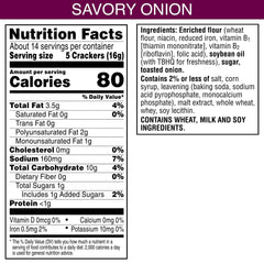 Toasteds Savory Onion crackers beside a cheese board, ideal with cheeses