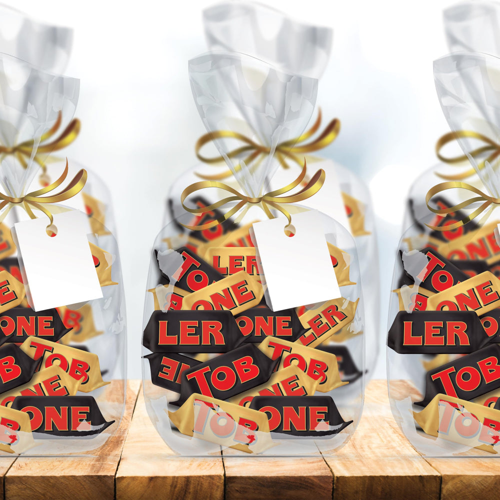 Iconic Toblerone triangle shape in a bite-sized chocolate assortment