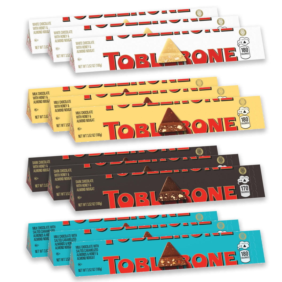 TOBLERONE milk chocolate bar with triangular peaks, perfect for sharing.