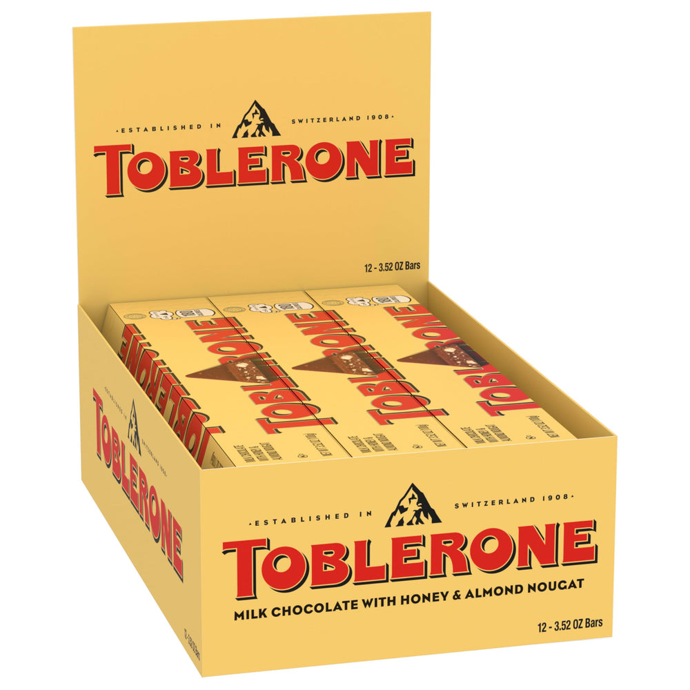 Toblerone Swiss heritage and peak logo evoke timeless chocolate craftsmanship.