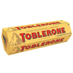 Toblerone Swiss milk chocolate with honey and almond nougat, perfect for gifting and sharing.