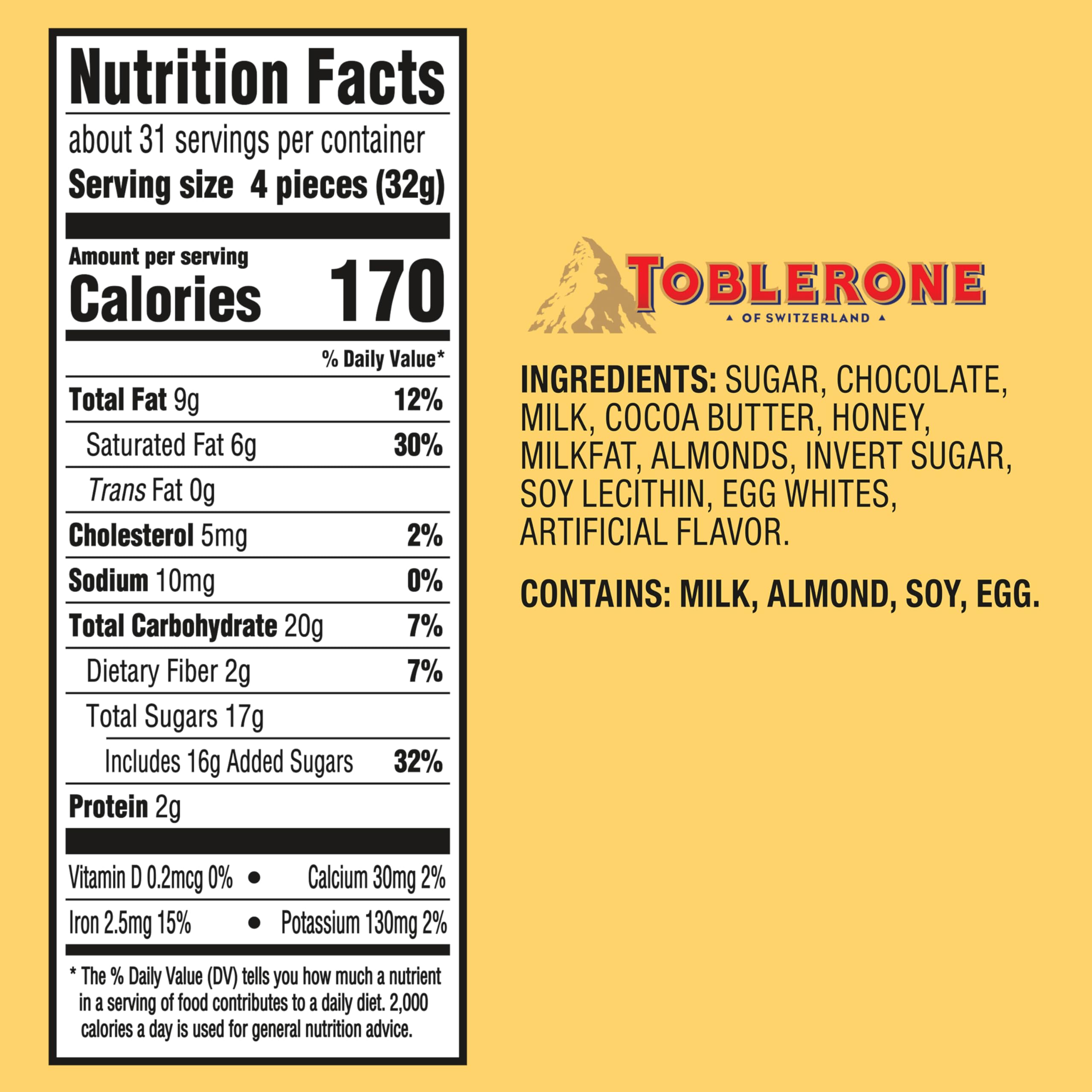 Toblerone tiny milk chocolate bars with honey almond nougat for sharing