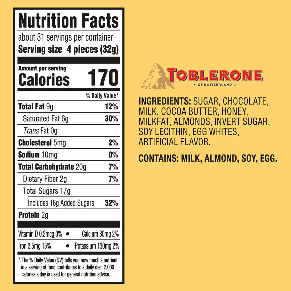 Toblerone tiny milk chocolate bars with honey almond nougat for sharing