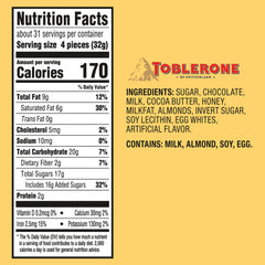 Toblerone tiny milk chocolate bars with honey almond nougat for sharing