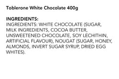 Toblerone White Chocolate bar slices arranged to reveal creamy interior