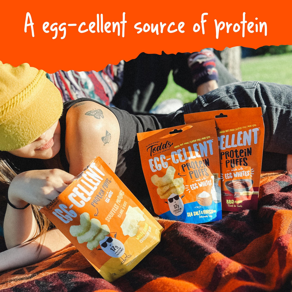 Todd's Egg-Cellent Protein Puffs baked-not-fried texture delivers crisp crunch.