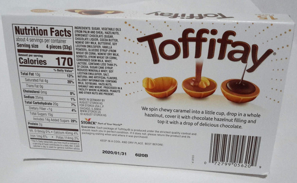 Toffifay caramel hazelnut cream center chocolate candy with silky filling.