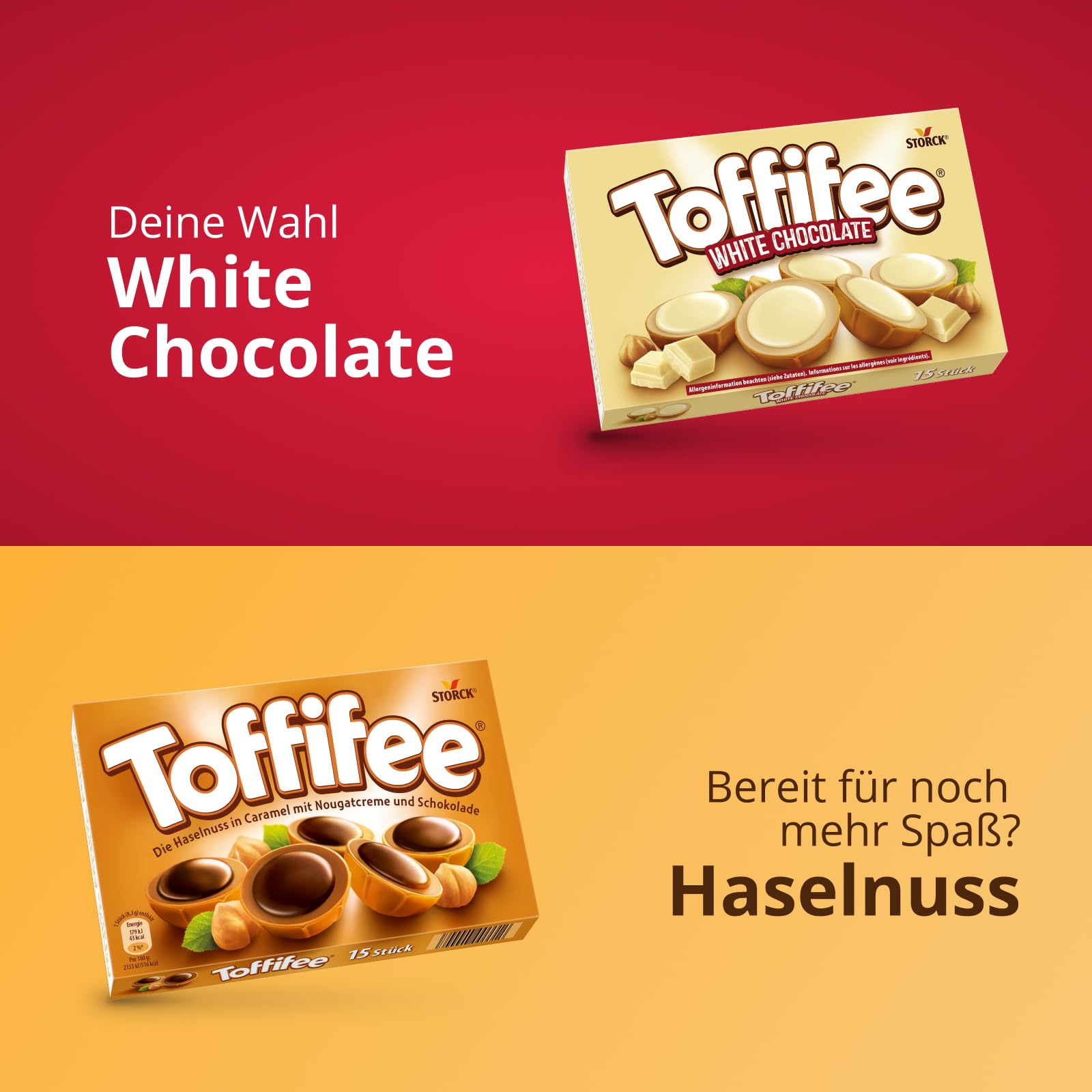 Toffifee White Chocolate cross-section reveals layered textures.