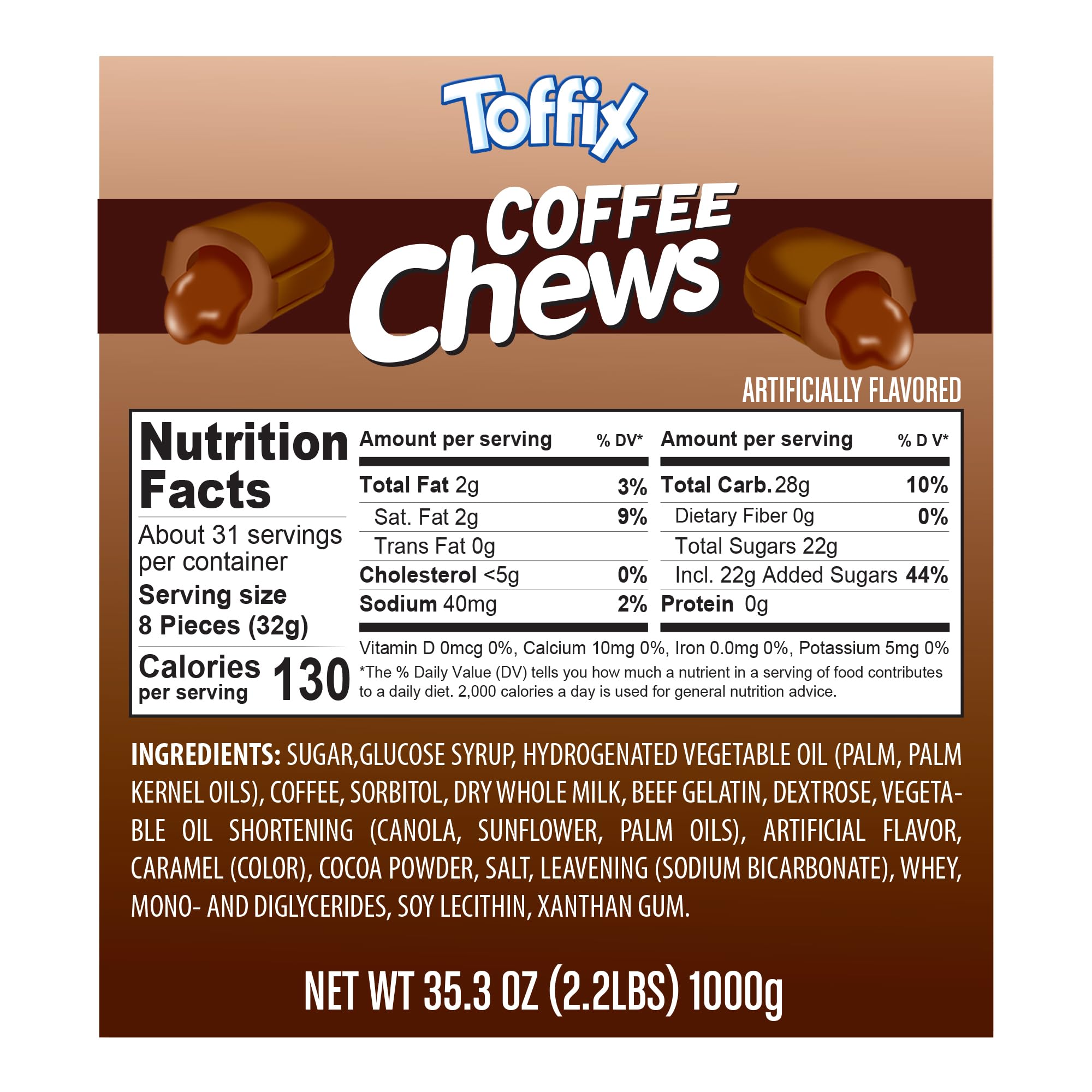 Toffix Coffee Chews close-up highlights creamy texture and inviting center.