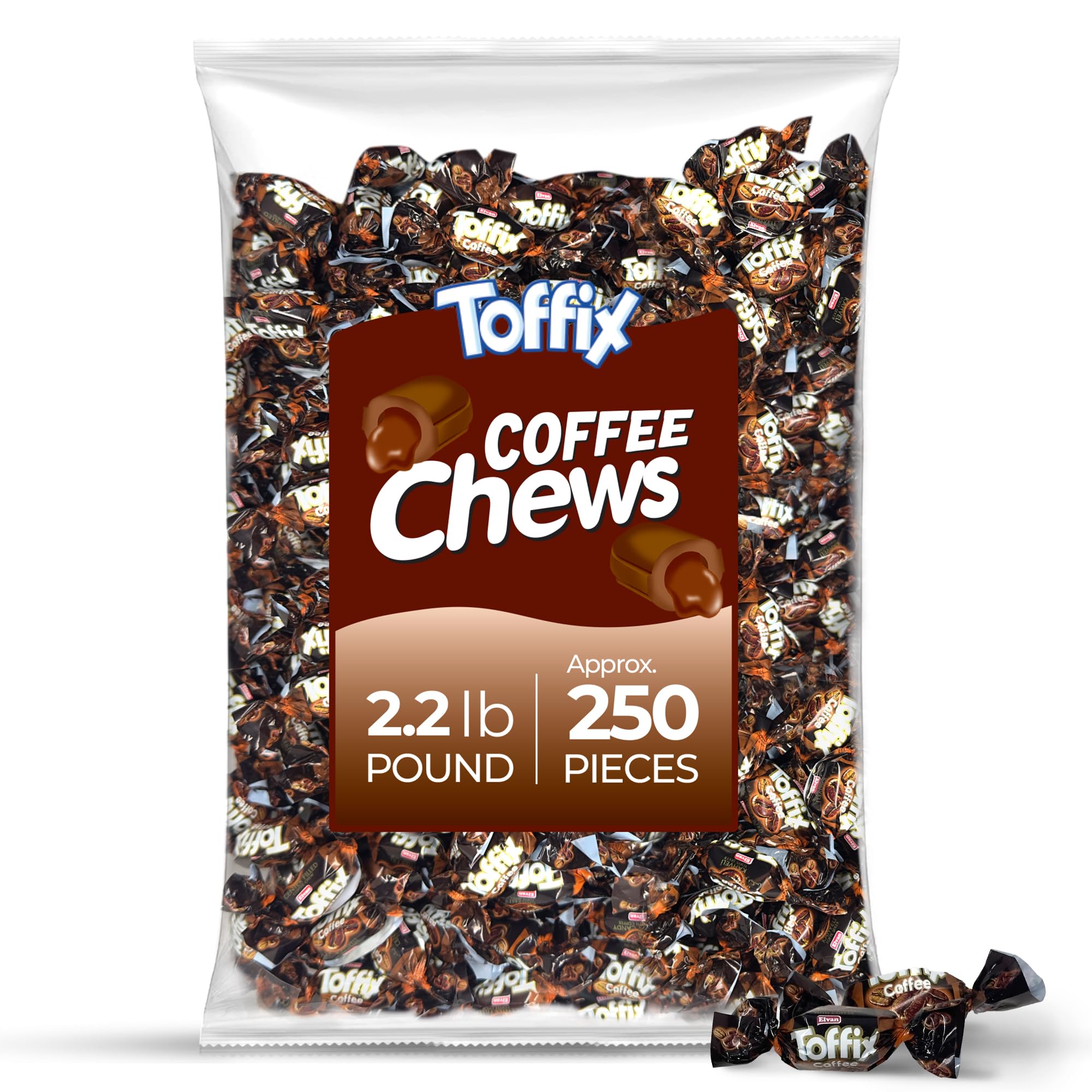 Toffix Coffee Chews front packaging showcases a bold coffee flavor, ideal for on-the-go energy.