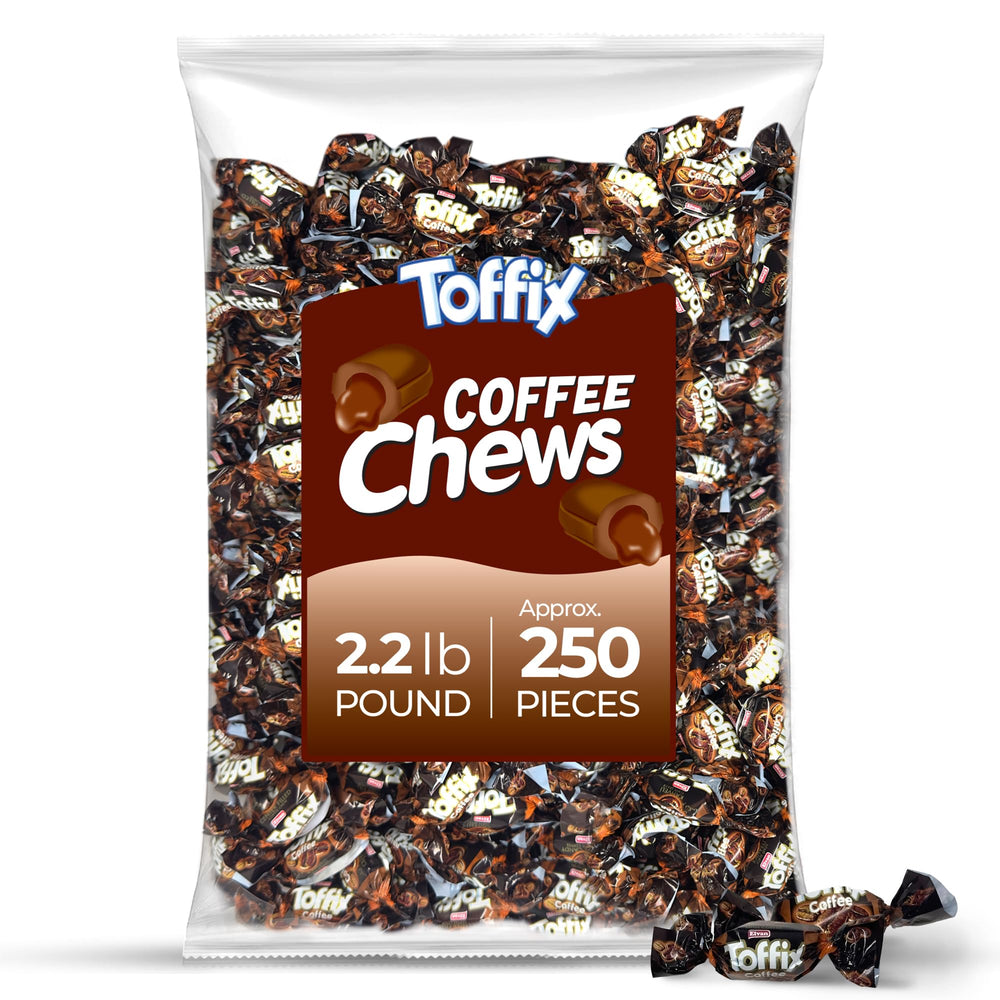 Toffix Coffee Chews front packaging showcases a bold coffee flavor, ideal for on-the-go energy.