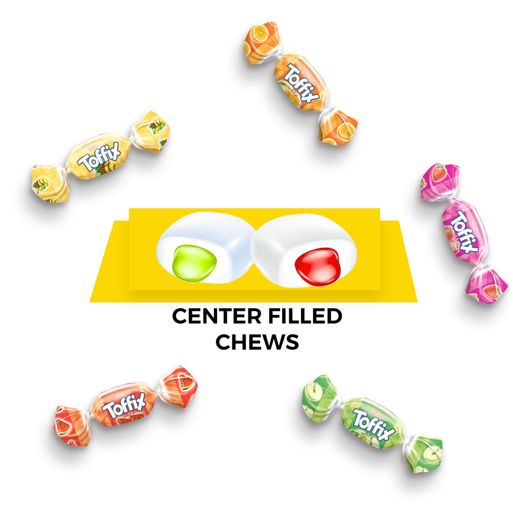 TOFFIX Fruit Chews watermelon center-filled bite for a juicy confection.