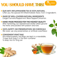 TOG999 Anti-Inflammaheb tea bags closeup with visible herb mix and quality texture.