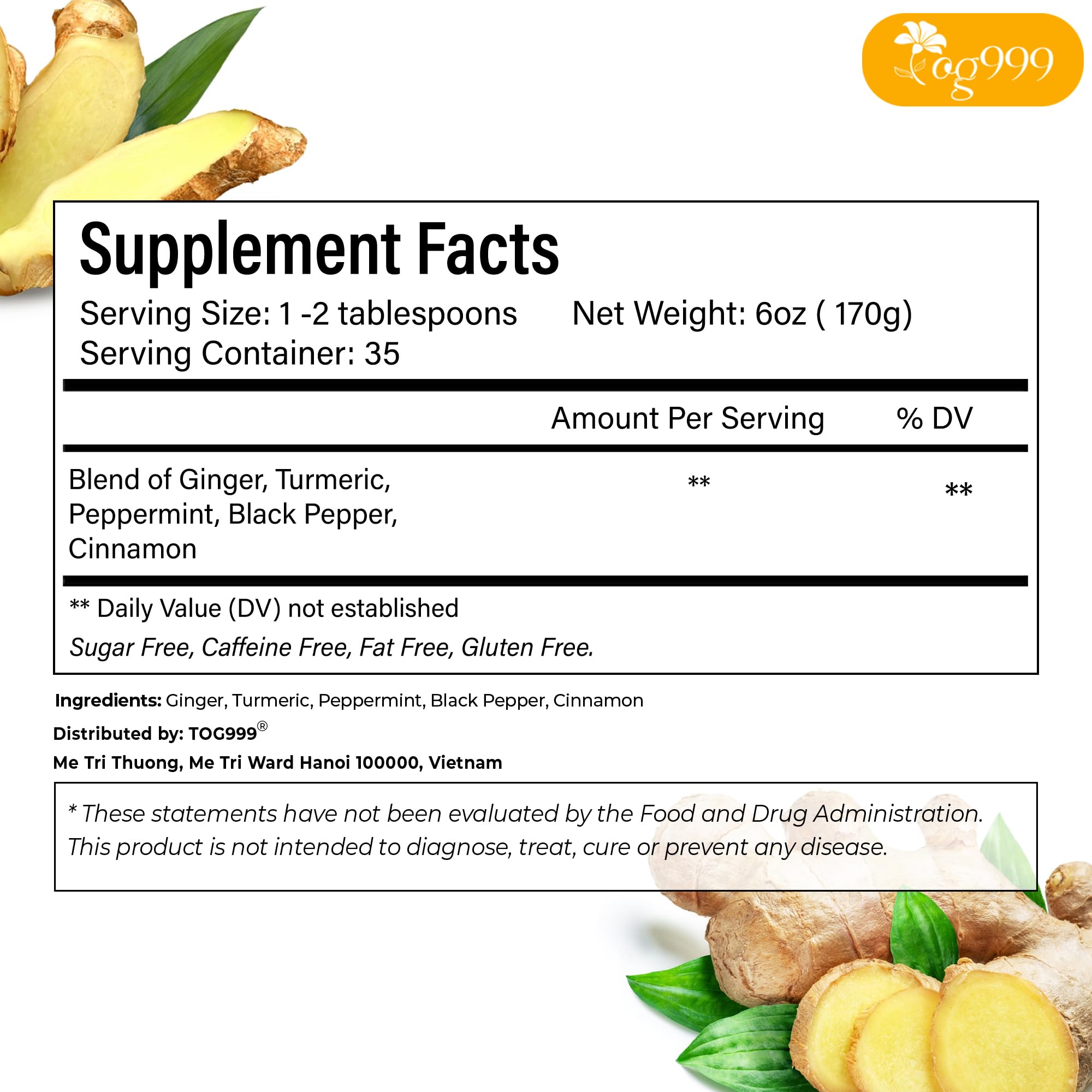 TOG999 Anti-Inflammaheb ginger-turmeric blend with warm flavor notes
