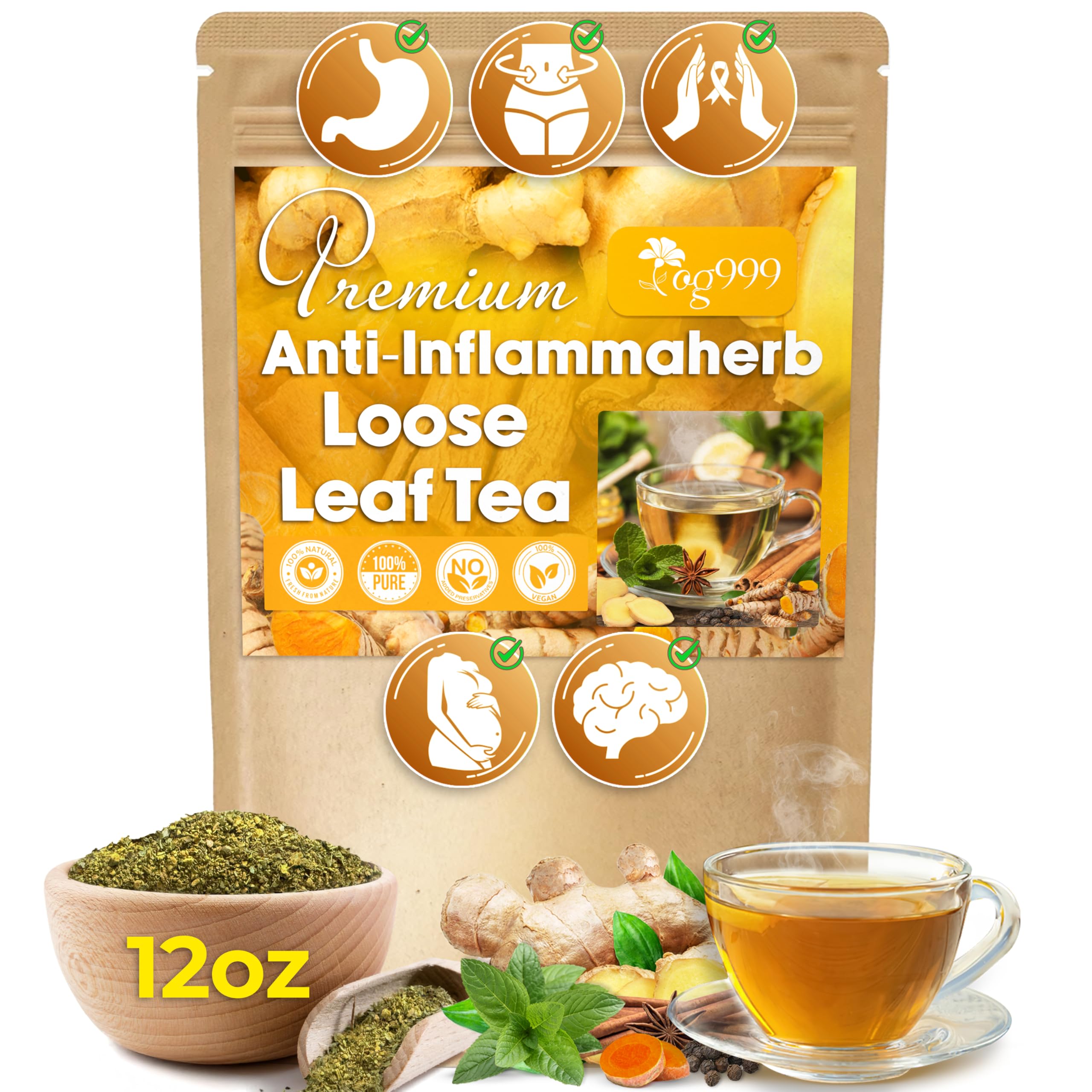 TOG999 Anti-Inflammaheb tea bag close-up with natural herbal blend