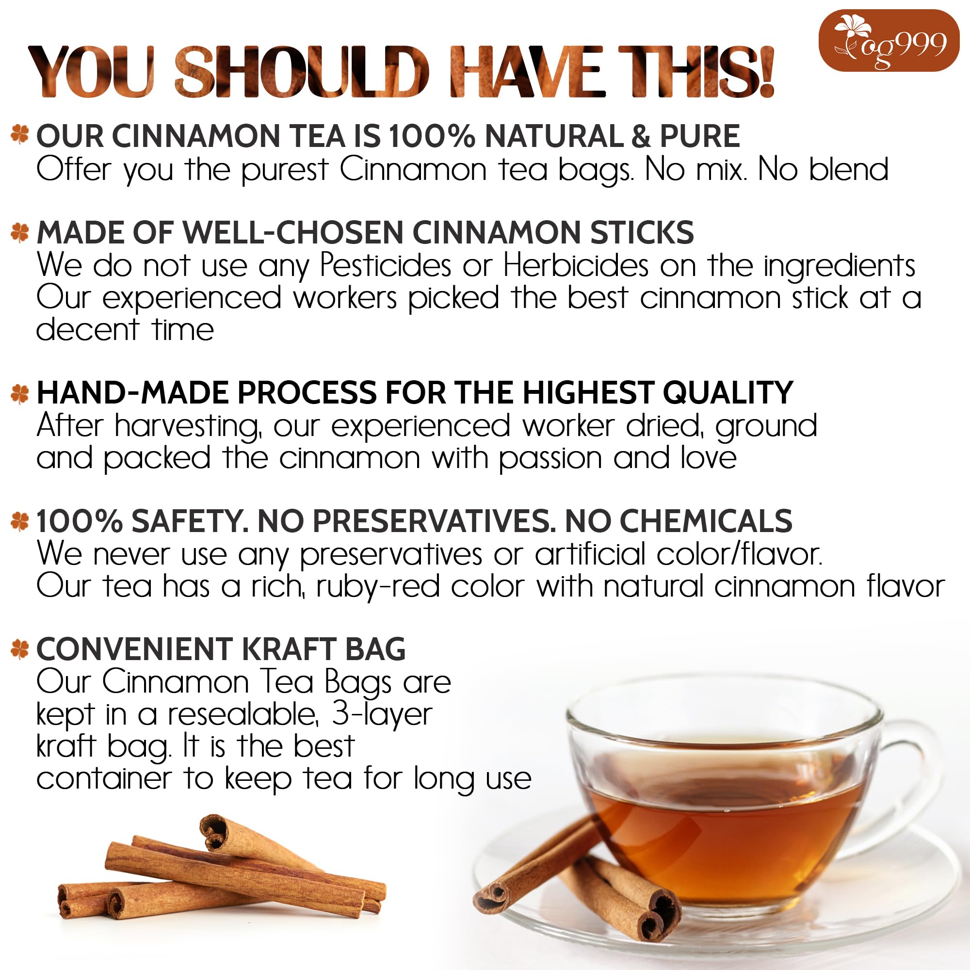 Brewed TOG999 cinnamon tea in a warm cup with steam.