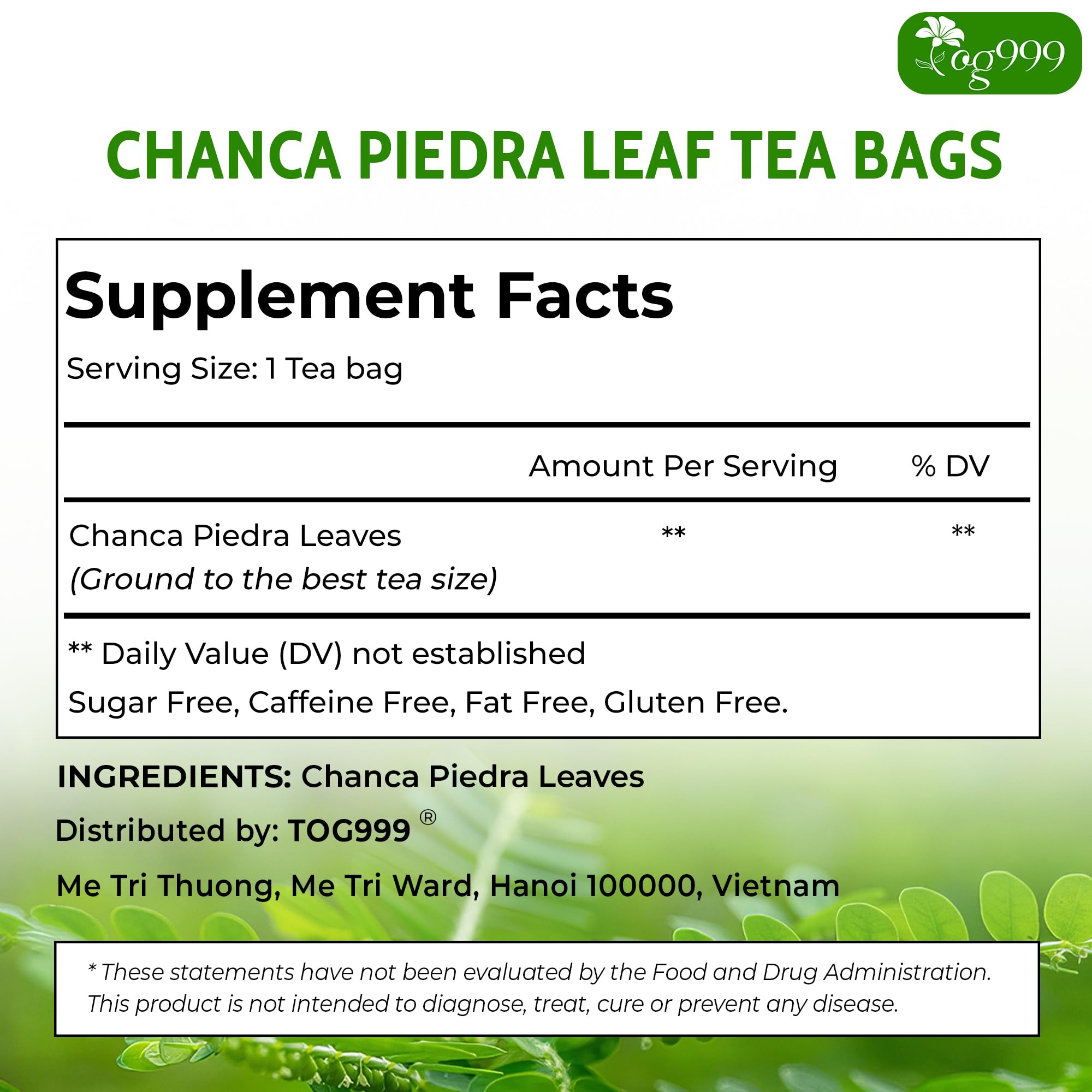TOG999 chanca-piedra tea bags closeup showing natural leaves