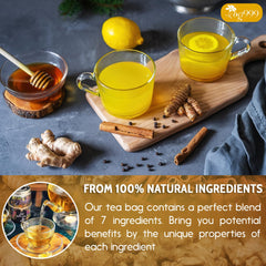 TOG999 close-up of turmeric, ginger and cinnamon pieces, creating a vibrant, flavorful infusion for daily moments