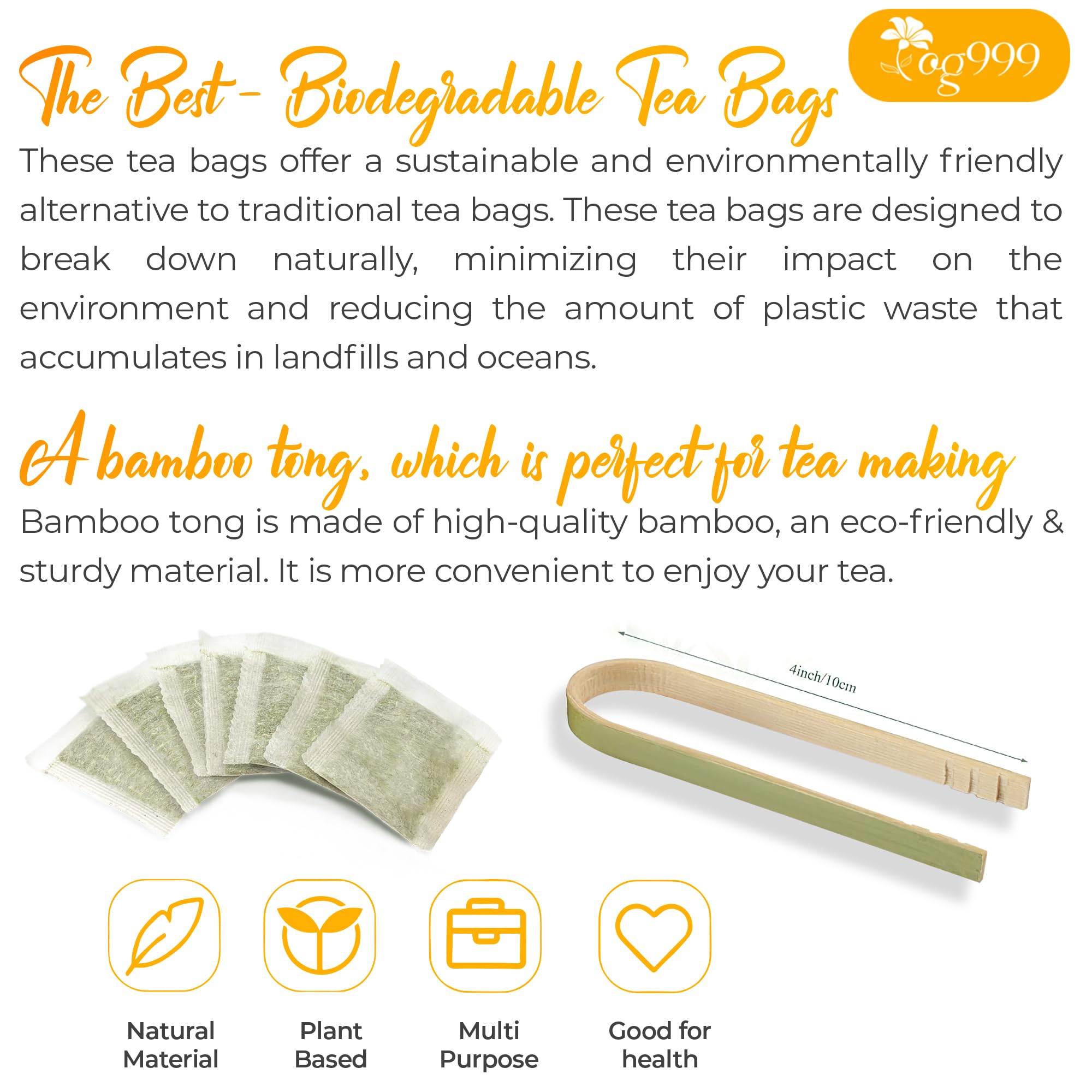 TOG999 Convenient tea bags ready for home, office, or travel.