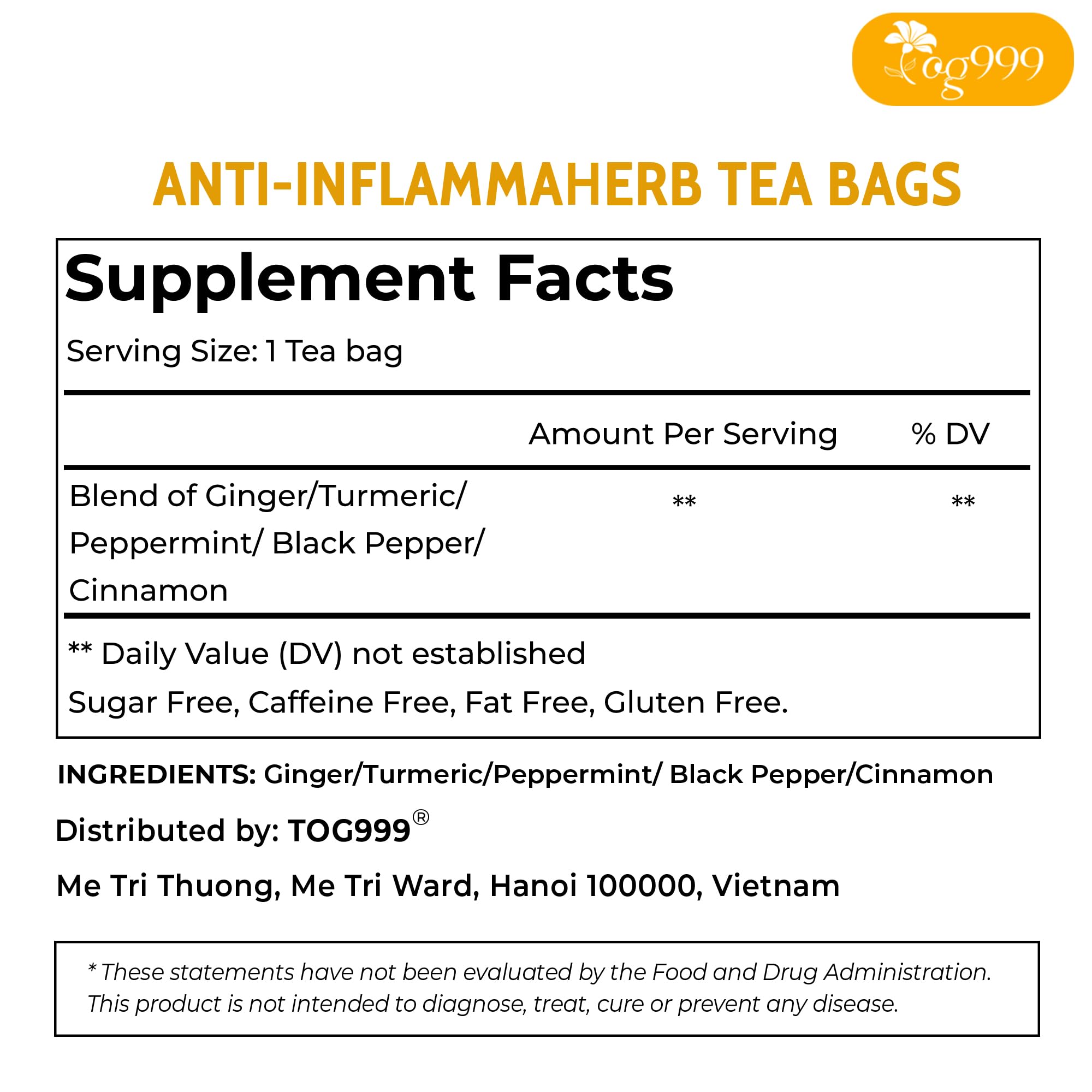 TOG999 Ginger-Turmeric-Peppermint blend image showing vibrant color and fresh aroma.