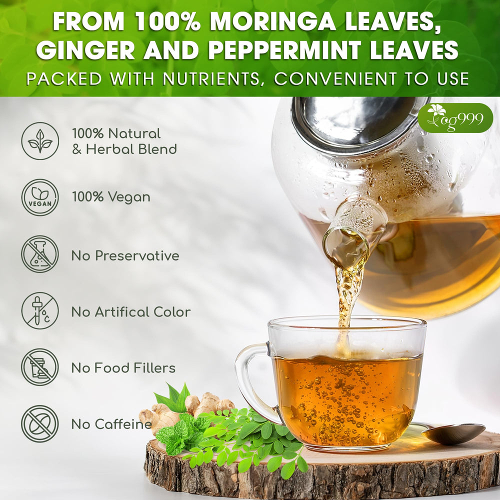 TOG999 moringa-ginger-peppermint ingredients highlighting natural, non-GMO quality