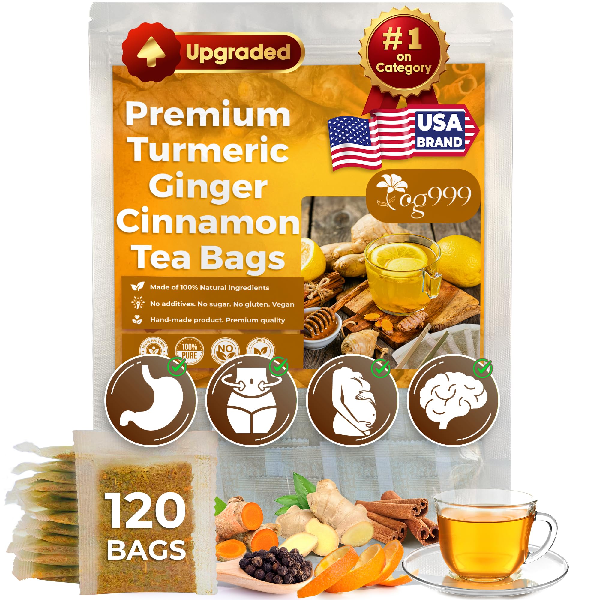 TOG999 premium turmeric-ginger-cinnamon tea bags pack for daily ritual
