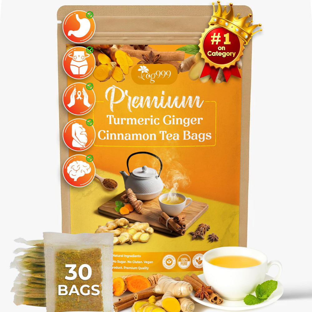 TOG999 premium turmeric ginger cinnamon tea bags packaging highlights a soothing daily ritual