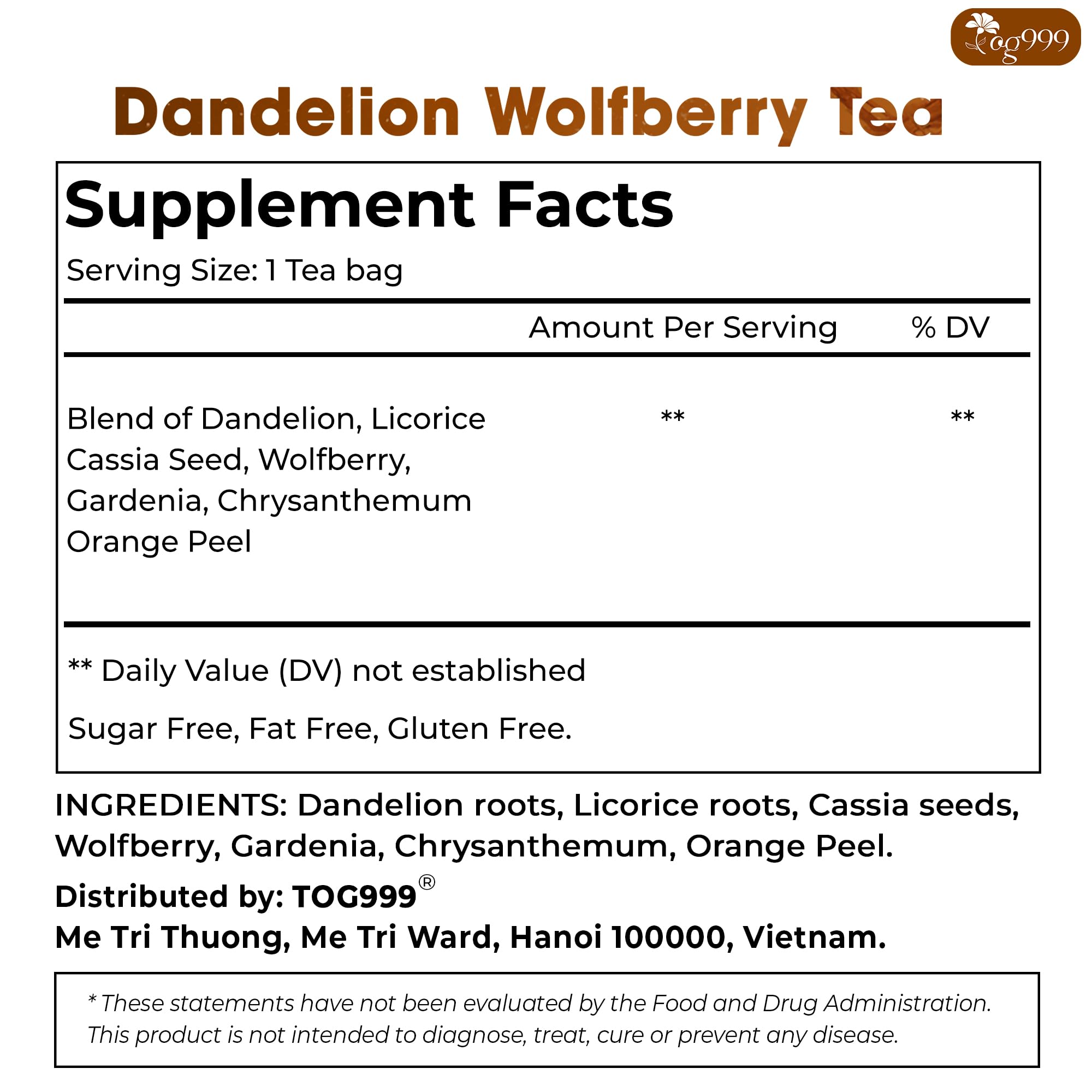 TOG999 Traditional herbal blend label signals a time-honored recipe.
