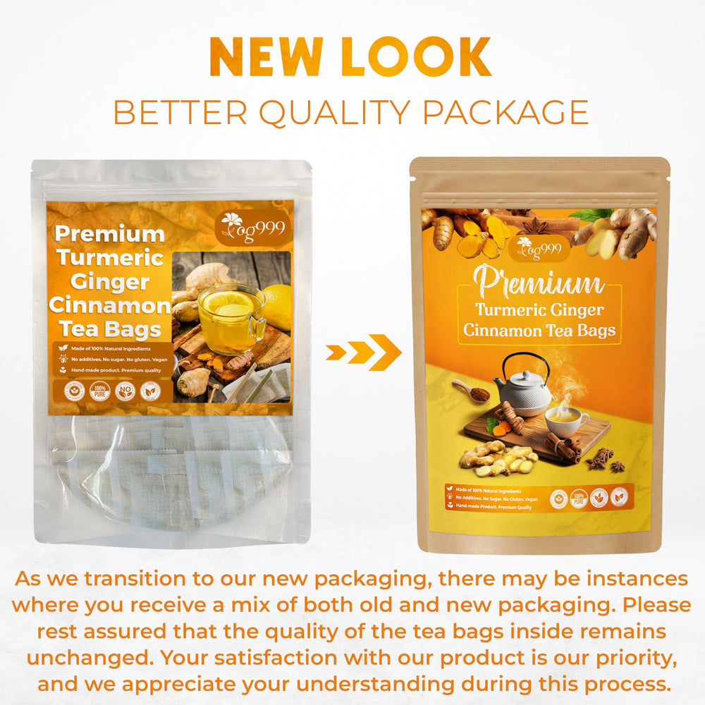TOG999 turmeric ginger cinnamon tea bags close-up aroma evokes warm spice