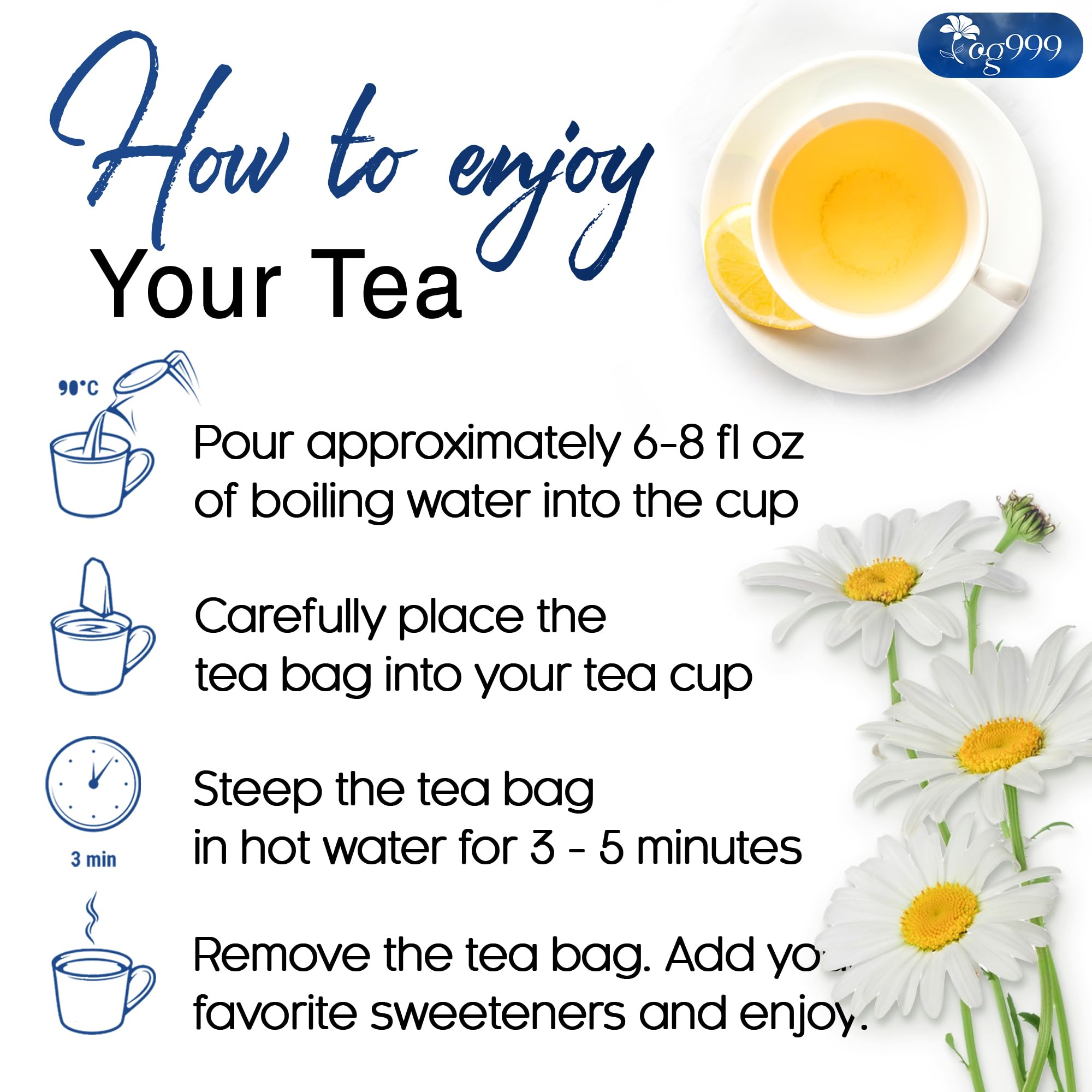 TOG999 Vegan-friendly tea label communicates plant-based, caffeine-free relaxation option.