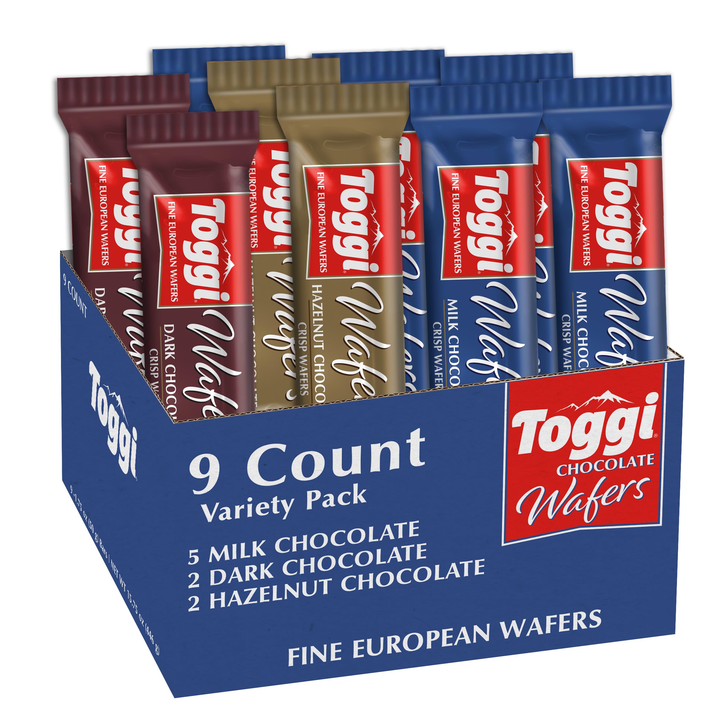 Toggi Fine European Wafers Milk packaging close-up for gifting and upscale snacking.