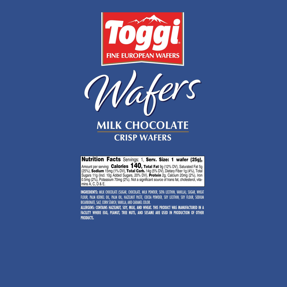 Toggi wafers – creamy milk chocolate coating on a light wafer, perfect with coffee.