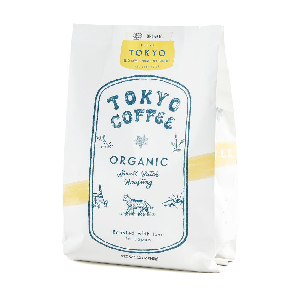 Tokyo Coffee Organic Blend 12oz bag packshot highlights premium aroma for daily use
