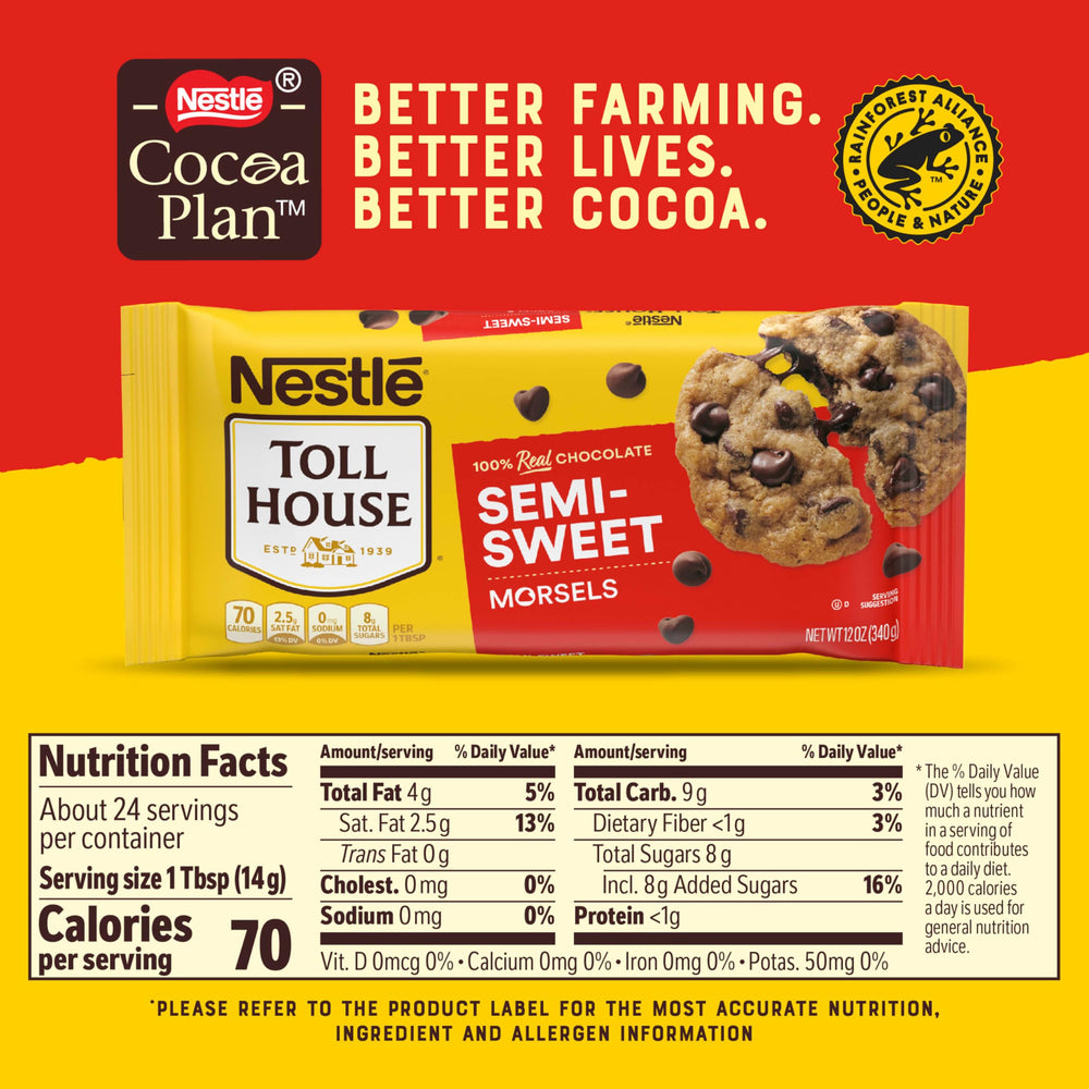 Toll House chocolate chips melt smoothly into dough for rich cookies.