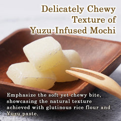 Tomosan Yuzu Mochi Candy closeup unwrap; easy to portion and share.