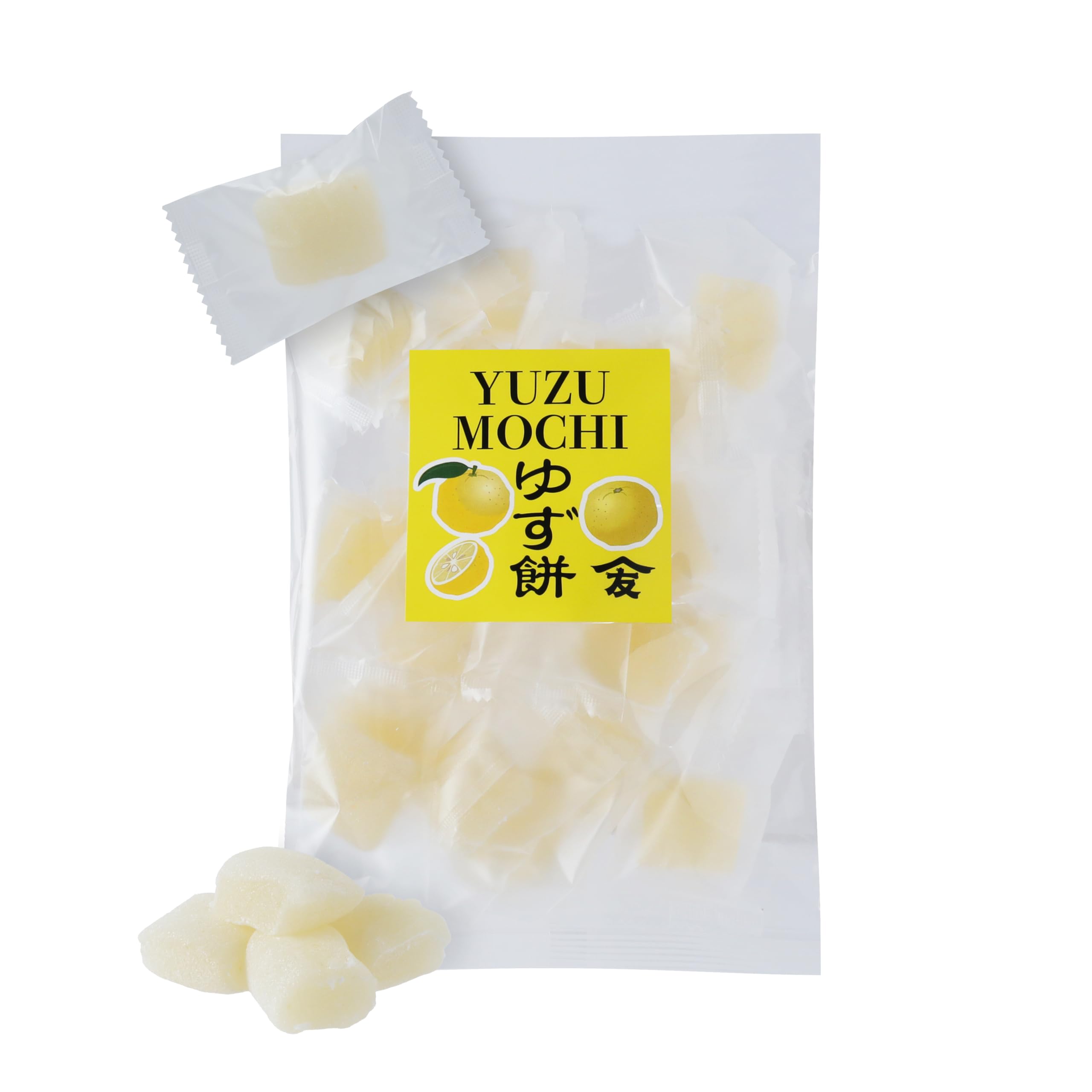 Tomosan Yuzu Mochi Candy pack shown; ideal tea-time snack with refreshing citrus.