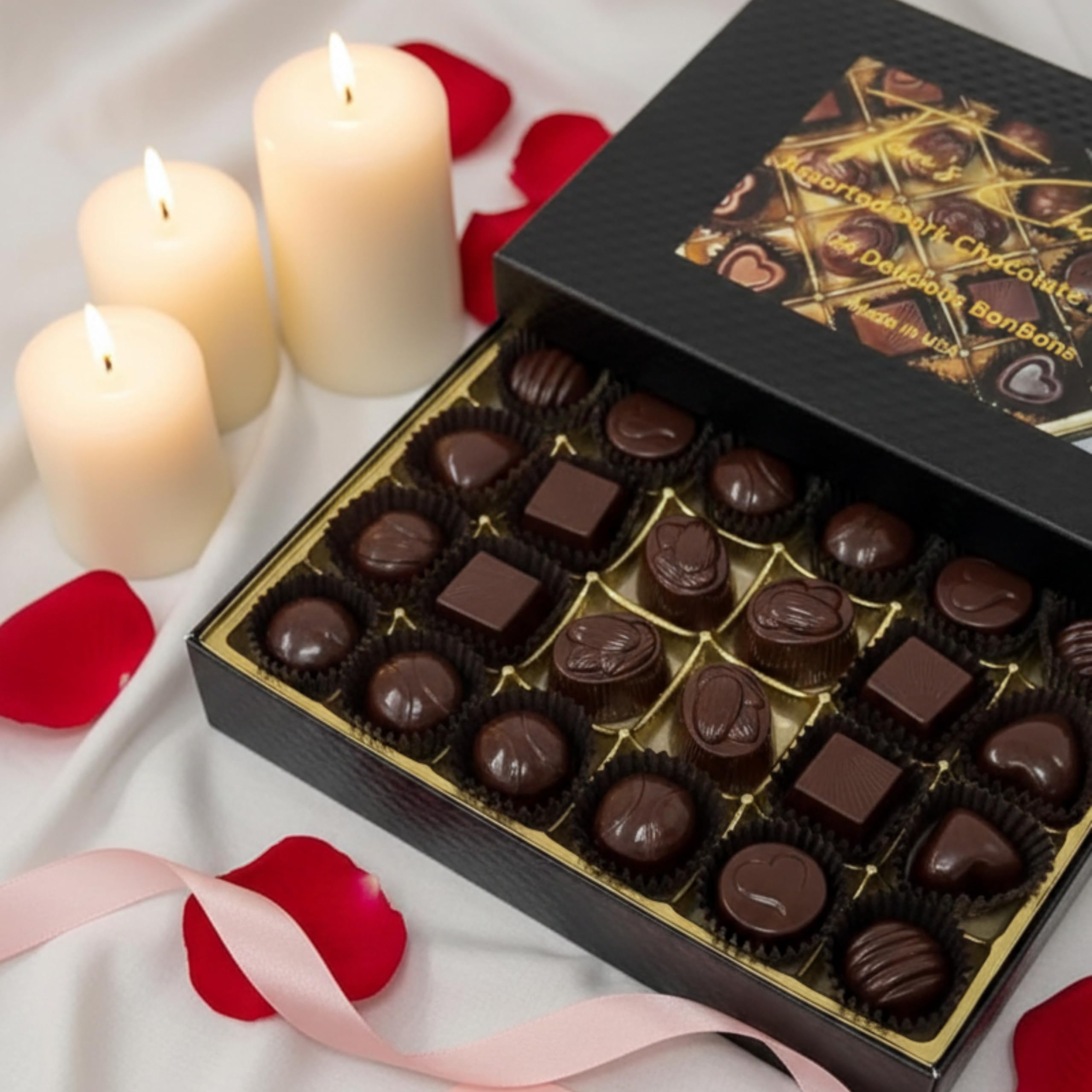 Tom's Chocolates Belgian dark shells with rich centers for a luxe treat