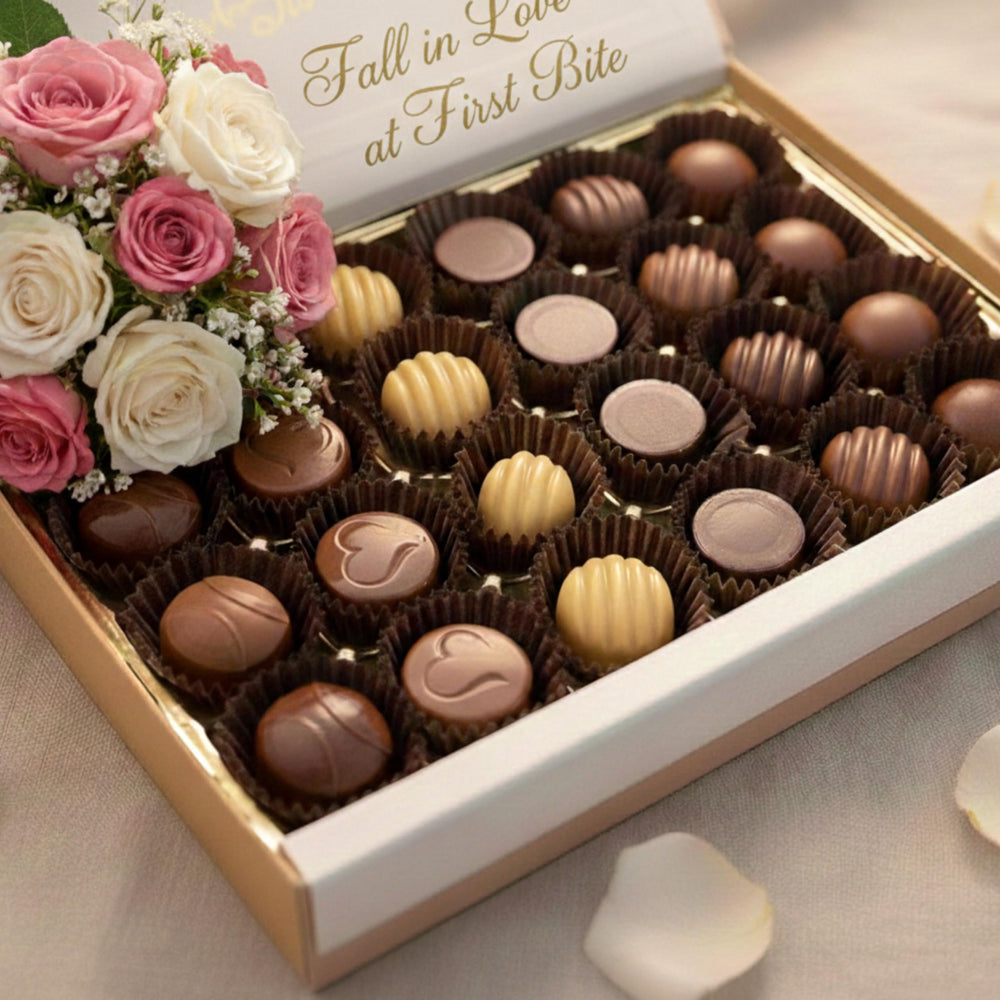 Fruit-filled bonbons featuring passionfruit and mango flavors from Tom's Chocolates