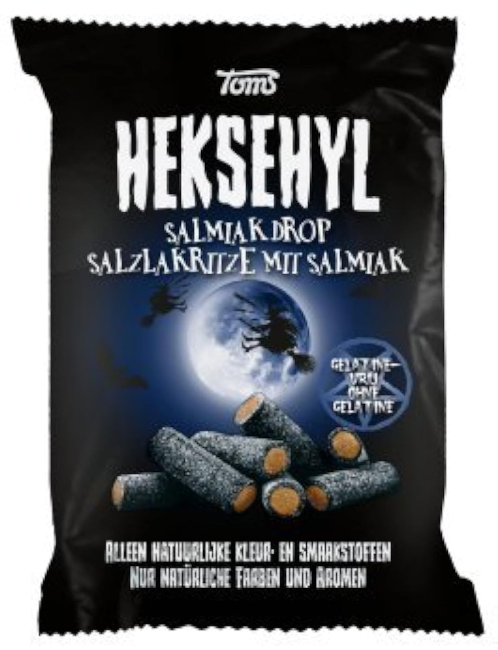 TOMS licorice in bag featuring salted salmiak sticks—bold Dutch flavor.