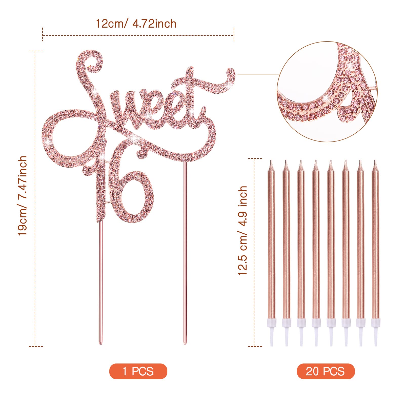 Tondiamo Sweet 16 metallic candles for elegant cake decoration
