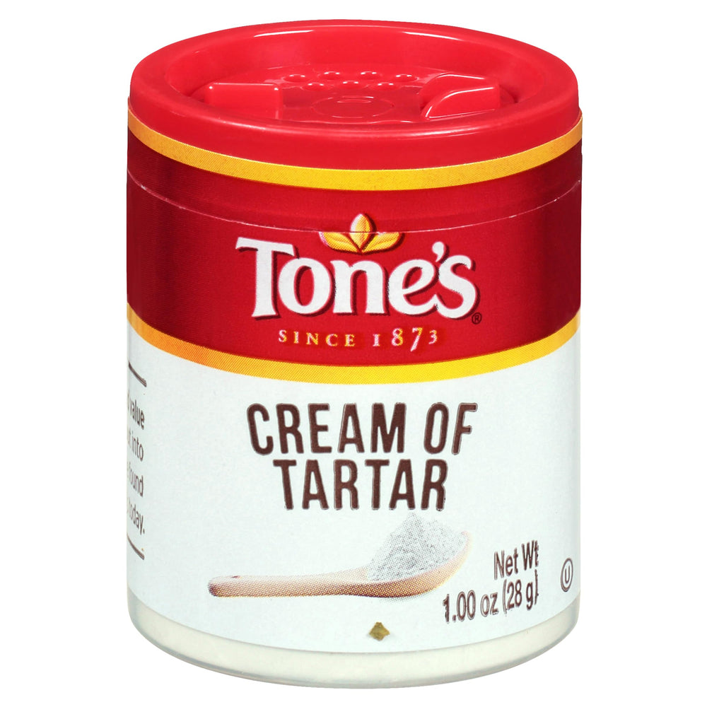 Tone's Cream of Tartar 1oz jar stabilizes egg whites for airy desserts