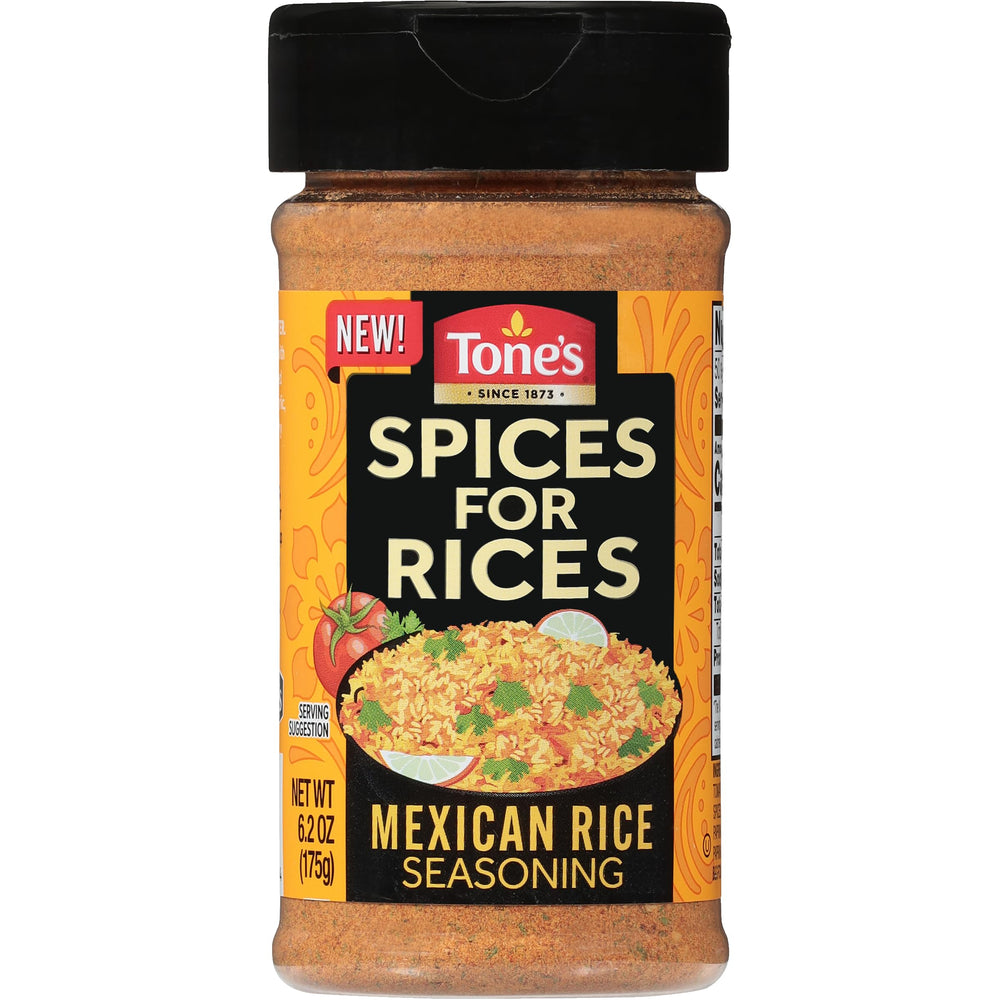 Tone's Spices for Rices with tomato and onion flavor elevates rice for quick meals.