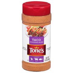 Tone's Taco Seasoning Blend bottle front label, mild heat for weeknight tacos.